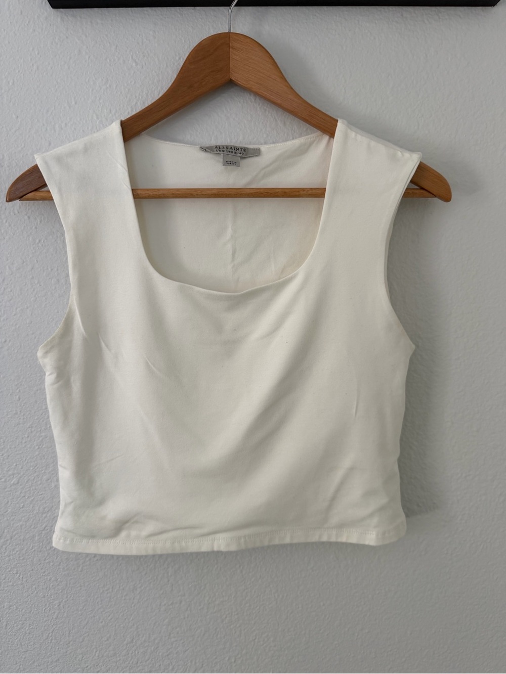 AllSaints Cream Scoop Neck Crop Top